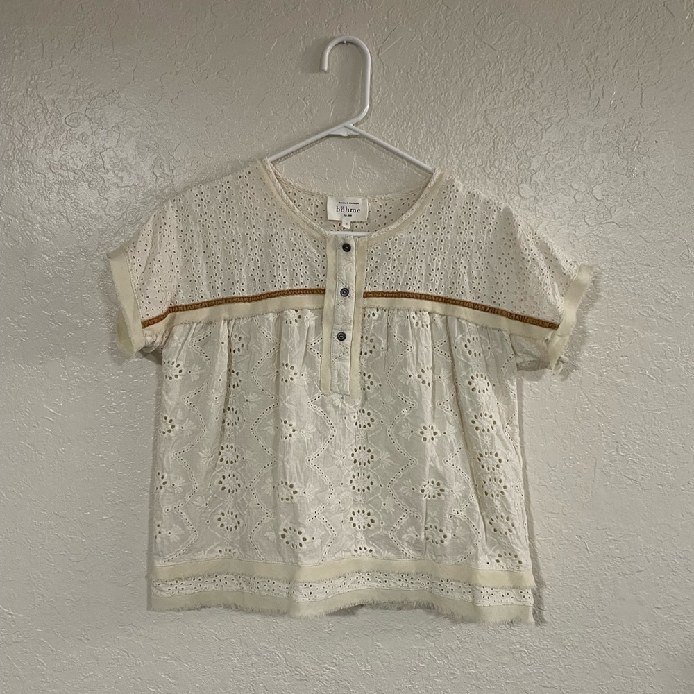 Cream eyelet lace top